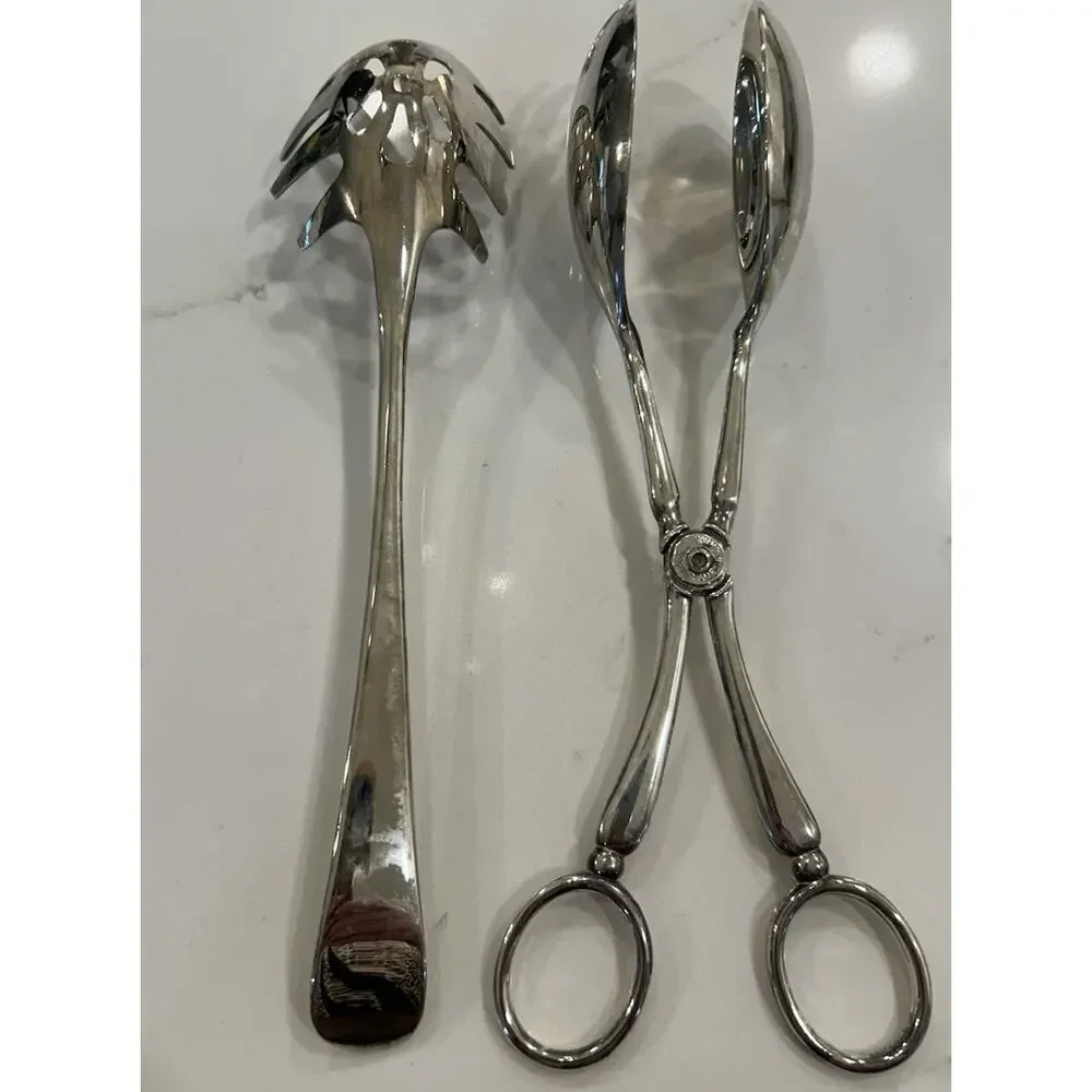 International Silver Silver Plated Set of 3 Serving Spoons‎ Salad Tongs